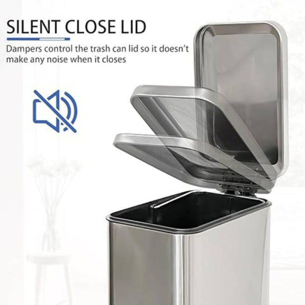 R&R Stainless Steel Soft Closing Waterproof Dustbin with Foot Pedal, 15L