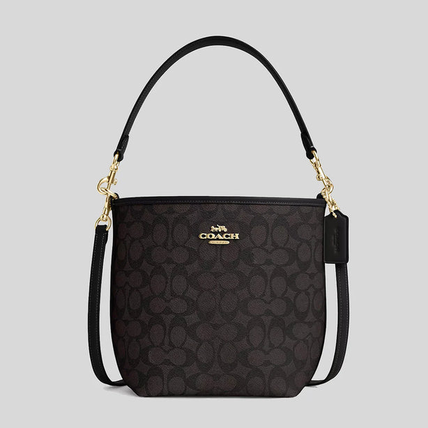 COACH City Bucket Bag In Signature Canvas Walnut/Black RS-CT800