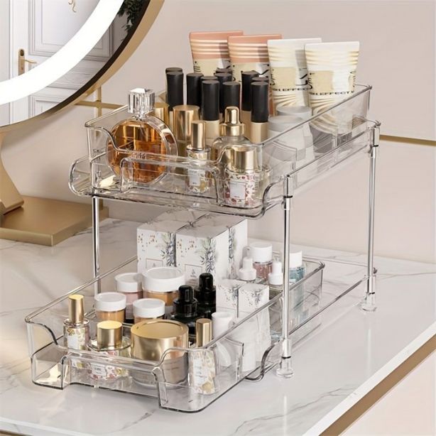 2 tier transparent pull-out tray organiser