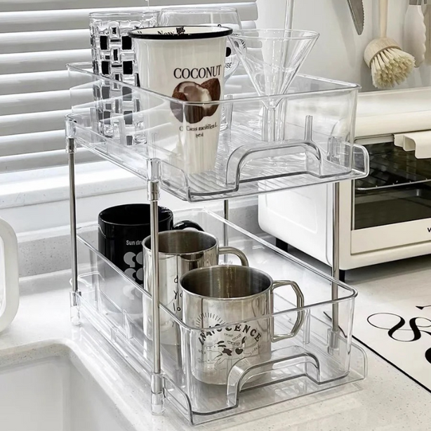 2 tier transparent pull-out tray organiser