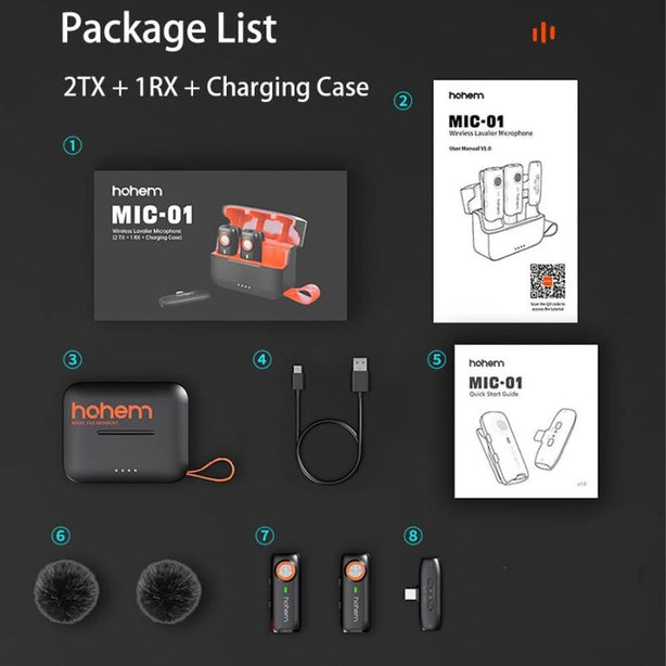 Hohem Wireless Lavalier Microphone MIC-01 (2TX + 1RX + Charging Case)