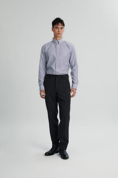 Coupe Cousu, Dark Blue Dobby, Double Collar Long Sleeve Shirt