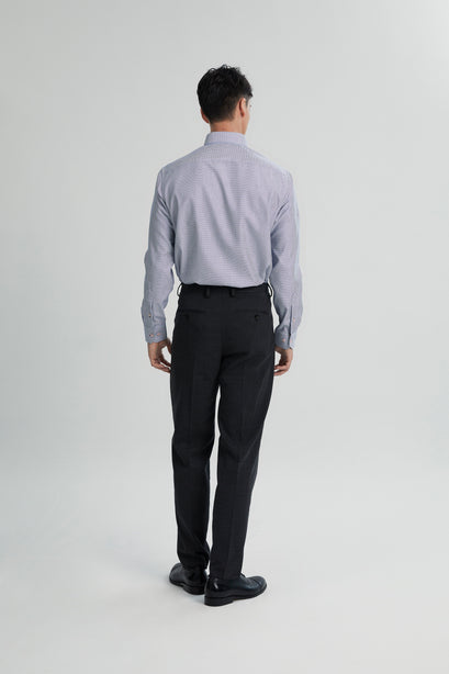 Coupe Cousu, Dark Blue Dobby, Double Collar Long Sleeve Shirt
