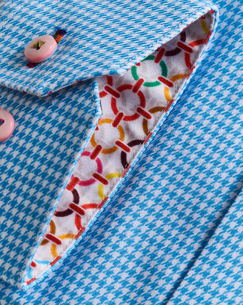 Coupe Cousu, Cyan, Double Collar Long Sleeve Shirt