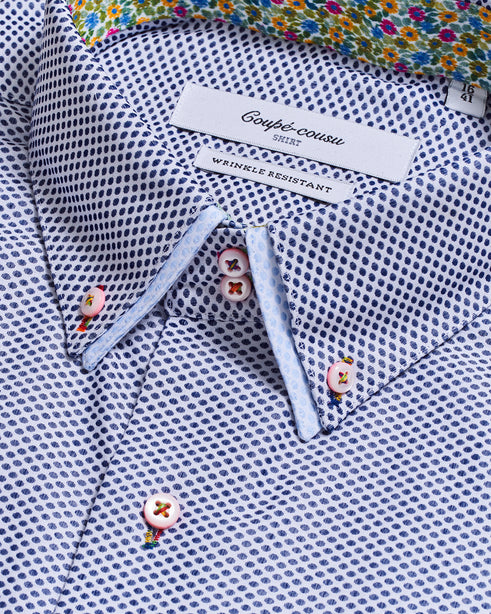 Coupe Cousu, Dark Blue Dobby, Double Collar Long Sleeve Shirt