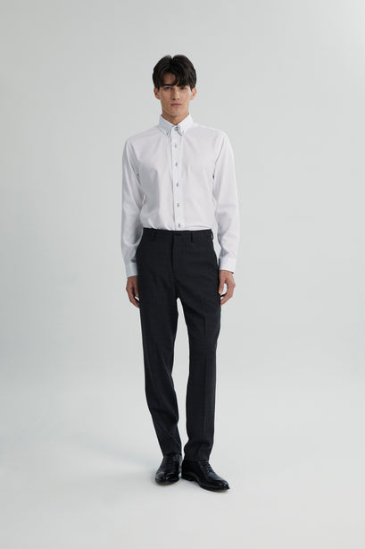 Coupe Cousu, White Dobby, Double Collar Long Sleeve Shirt