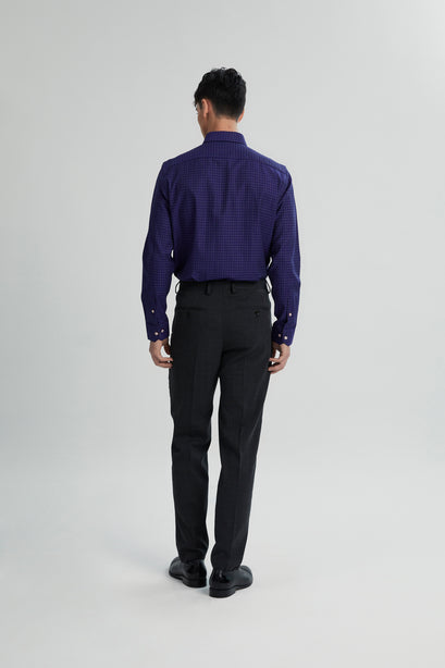 Coupe Cousu, Navy checks, Long Sleeve Shirt with Contrast Trim Fabric