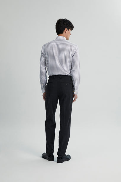 Coupe Cousu, Grey Checks, Long Sleeve Shirt with Contrast Trim Fabric