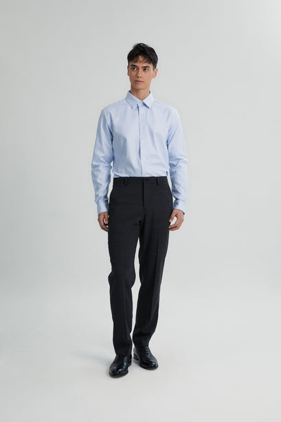 Coupe Cousu, Light Blue, Long Sleeve Shirt with Contrast Trim Fabric