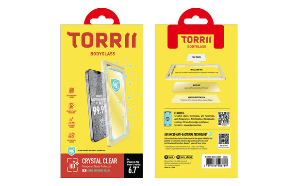 TORRII BODYGLASS for iPhone 14 Plus (6.7”) / iPhone 13 Pro Max Anti-bacterial Coating