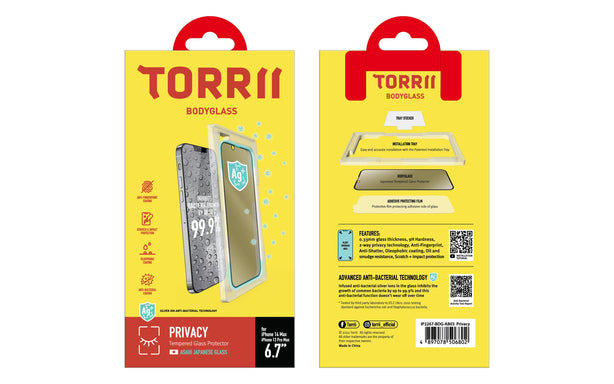 TORRII BODYGLASS for iPhone 14 Plus (6.7”) / iPhone 13 Pro Max Anti-bacterial Coating