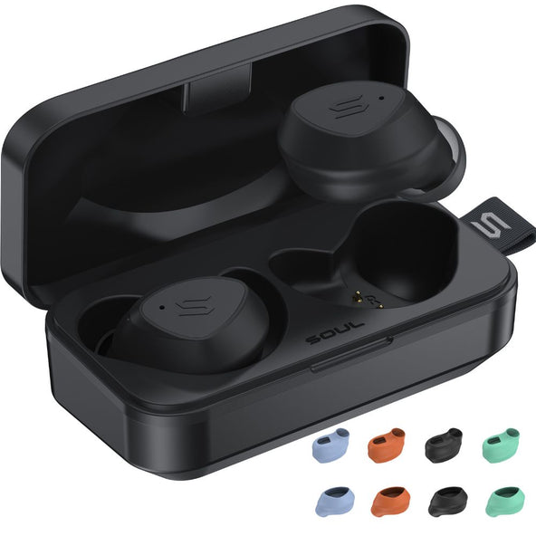 SOUL S-FIT+ All Conditions True Wireless Earphones with Coloured Sleeves - Black