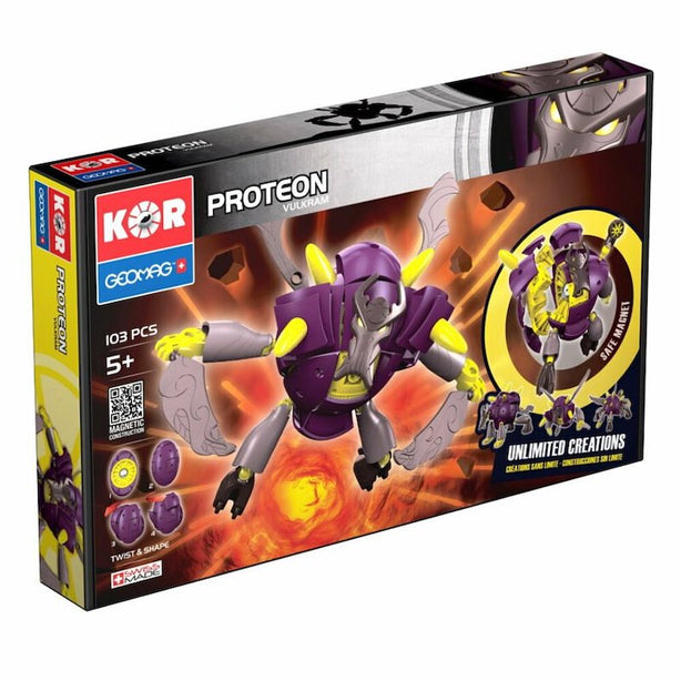 Geomag Kor Proteon Vulkram Purple/Yellow Magnetic Construction Toy Set (103pcs)