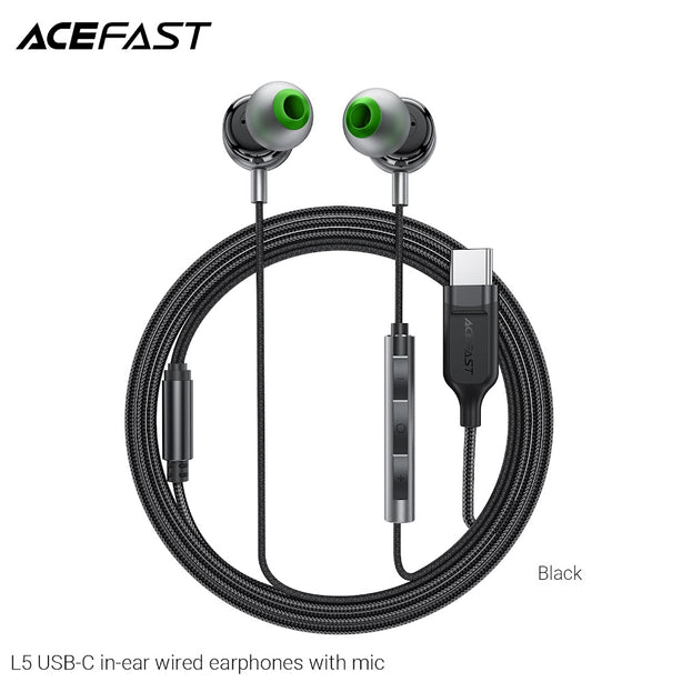 Acefast L5 USB-C In-Ear Wired Earphones with Mic - Black