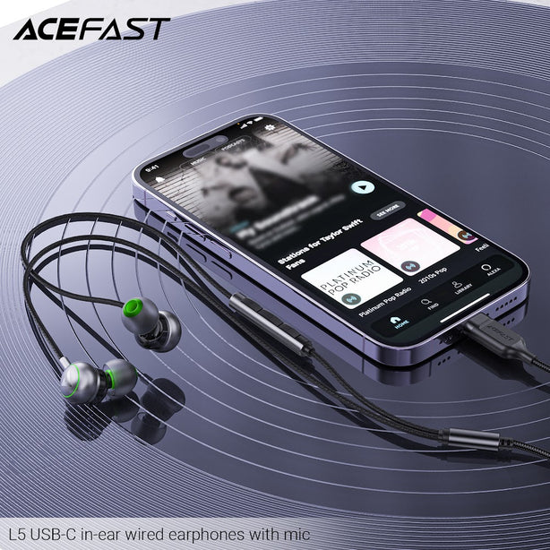 Acefast L5 USB-C In-Ear Wired Earphones with Mic - Black