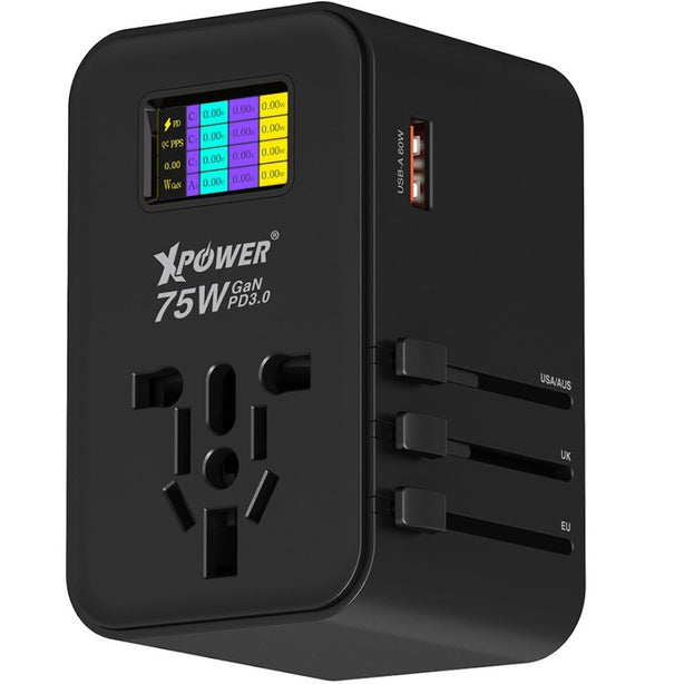 XPower TA75D LED Display 5-Output 75W PD 3.0/PPS Travel Adapter