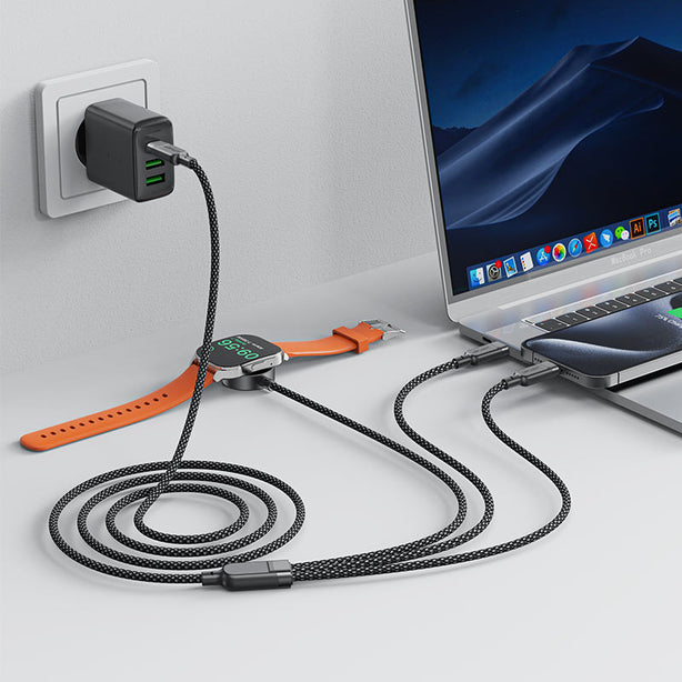 Acefast C6-11 USB-C 3-in-1 100W Intelligent Balance Charging Data Cable (0.8m + 0.4m) - Black
