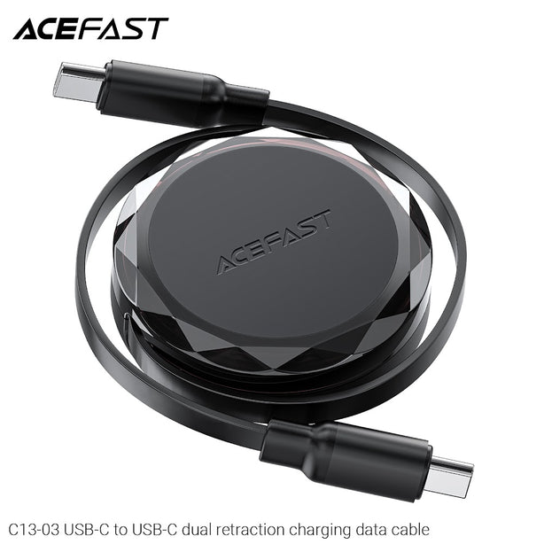 Acefast C13-03 USB-C to USB-C 60W Dual Retraction Charging Data Cable (0.8m) - Black