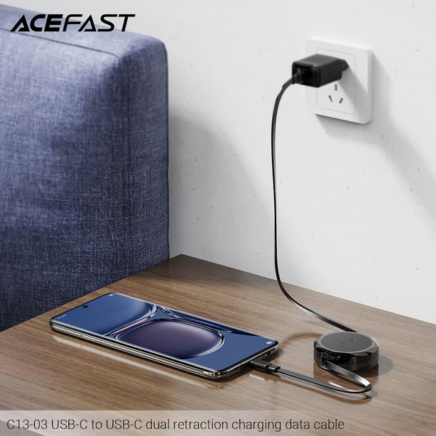 Acefast C13-03 USB-C to USB-C 60W Dual Retraction Charging Data Cable (0.8m) - Black