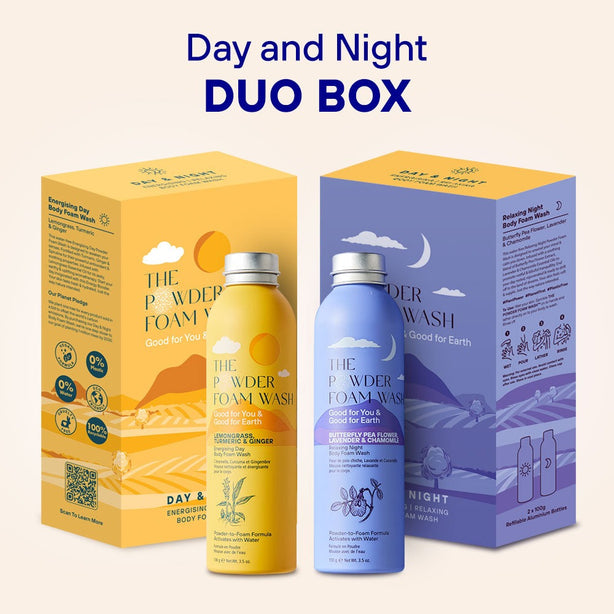 The Powder Shampoo Day & Night Energising Relaxing Body Foam Wash Duo Set