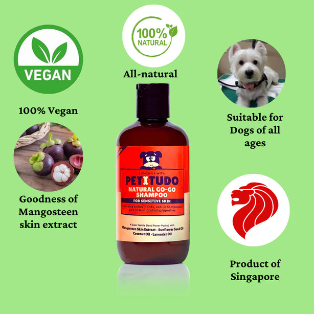 PETITUDO NATURAL GO-GO Dog Shampoo. 50ml (Trial size), 500ml and 1000ml