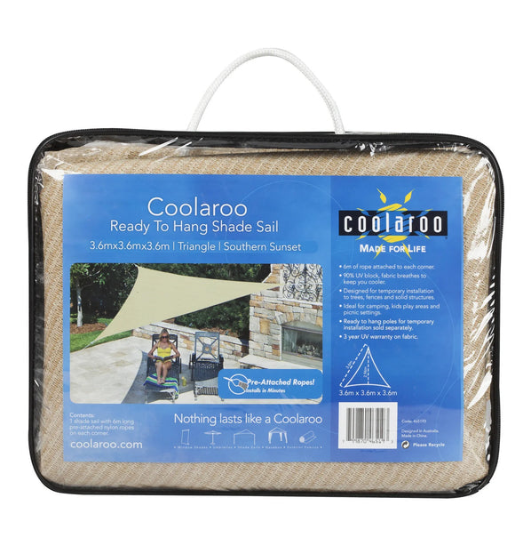 COOLAROO READY TO HANG SHADE SAIL TRIANGLE 3.6M X 3.6M