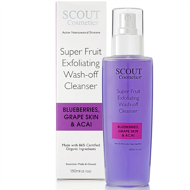 SCOUT Organic Active Beauty Super Fruit Exfoliating Wash-Off Face Cleanser With Blueberries, Grape Skin And Acai