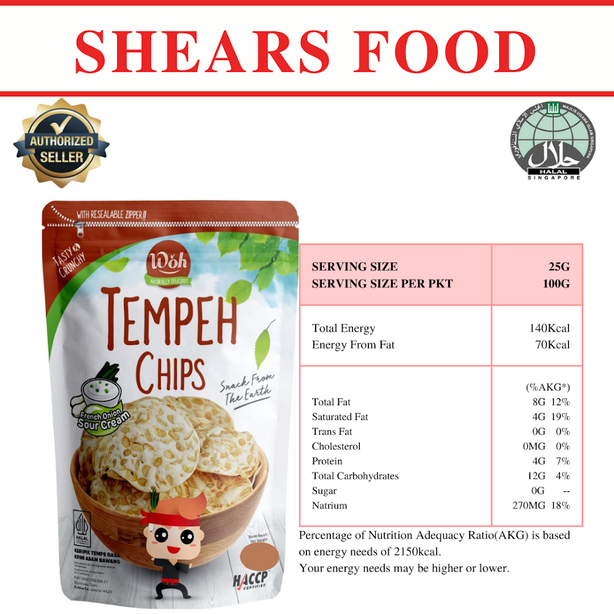 WOH Handcrafted Tempeh Chips Tempe Chips by Shears 100gms Onion Sour Cream(Bundle of 5 packs)