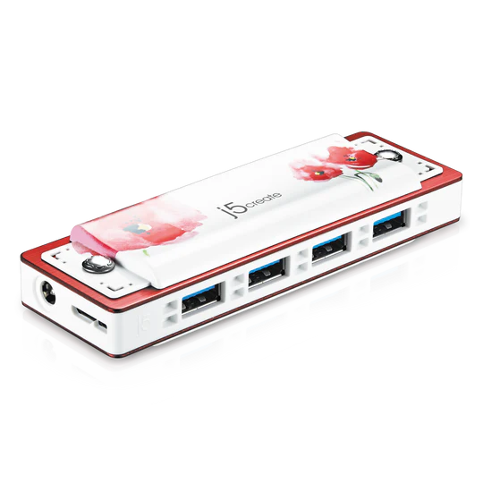 J5Create USB 3.0 4-Port Harmonica Hub With AC Power Adapter Lady Rose