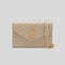 SAINT LAURENT YSL Matelasse Envelope Chain Wallet In Grain De Poudre Embossed Leather Dark Beige/Gold RB-742920BOW01