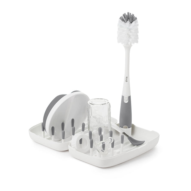 OXO Tot On the Go Drying Rack & Bottle Brush - Grey