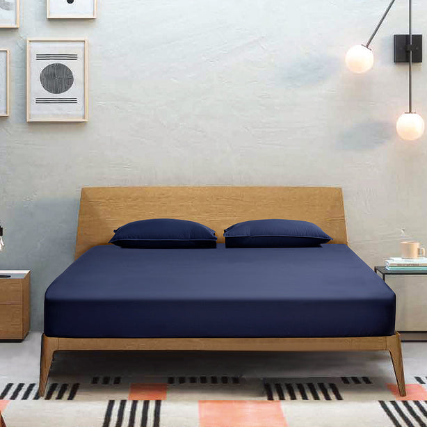 Intero BLANC Solid 100% Combed Cotton 980TC Fitted Sheet Set Cerise – Navy