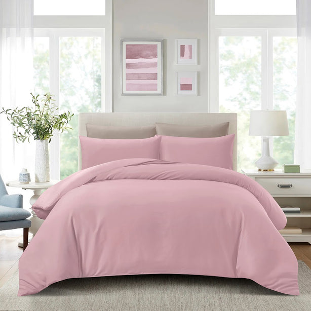 988TC COMFYLUX SOLID Fitted Sheet Set No Quilt Cover - Veiled Rose