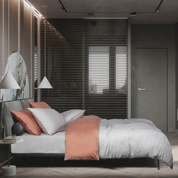 Intero Lumier ENIZ 100% Pure Tencel Solid 1100TC Bed Set – Silver / Taupe (Reversible)