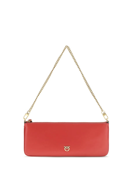 Pinko Horizontal Flat leather Shoulder Bag - Red Rio-Antique Gold