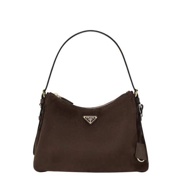 Medium Suede Leather Shoulder Bag - Dark Brown