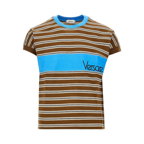 VERSACE Cotton T-shirt with logo embroidery