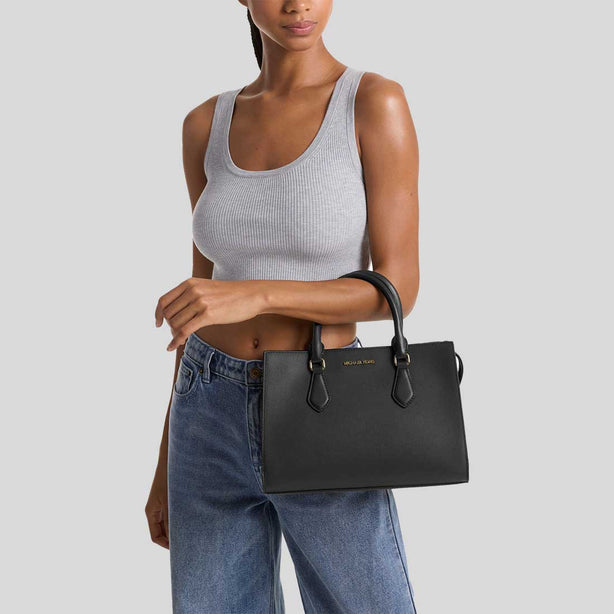 MICHAEL KORS Sheila Medium Faux Saffiano Leather Satchel Black RB-35S3G6HS2L