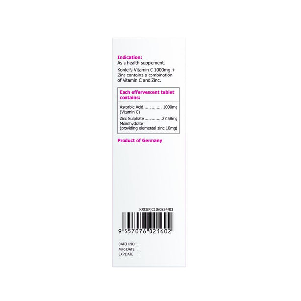Kordel’s Effervescent Vitamin C 1000mg + Zinc (Passion ) 3xT10