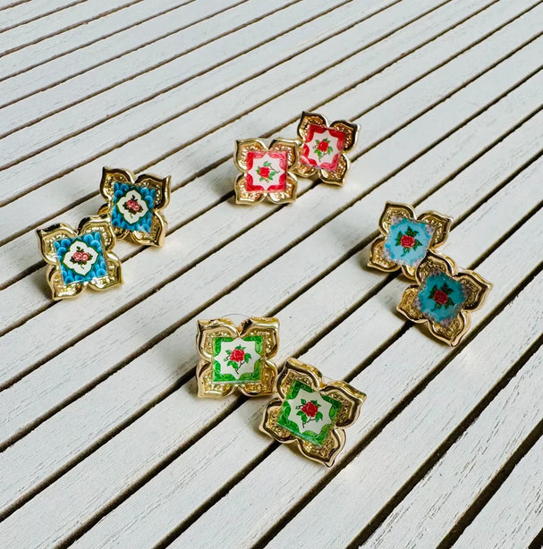 [Rare Bird Collection] Peranakan Floral Stud - Rosy Pink