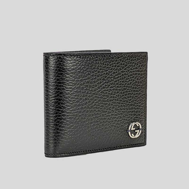 GUCCI Men's Leather Bifold Wallet With Interlock GG Logo Black RB-610464