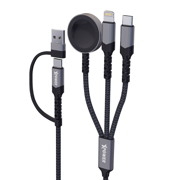 XPower 3X2W 6 IN 1 2IN 3 OUT 60W PD3.0 Aluminium Alloy Sync & Charge Cable