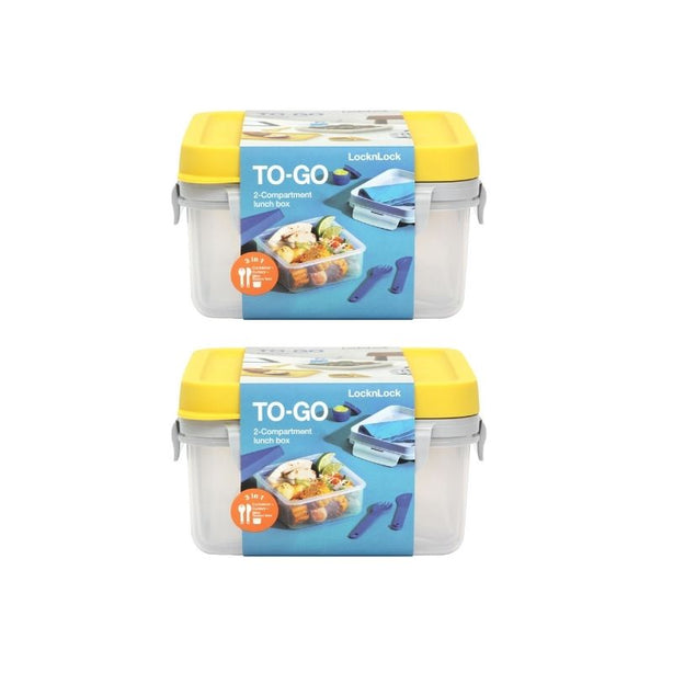 LocknLock To Go Lunch Box with Divider, Poke and Knife 1.2L 2P Set Square