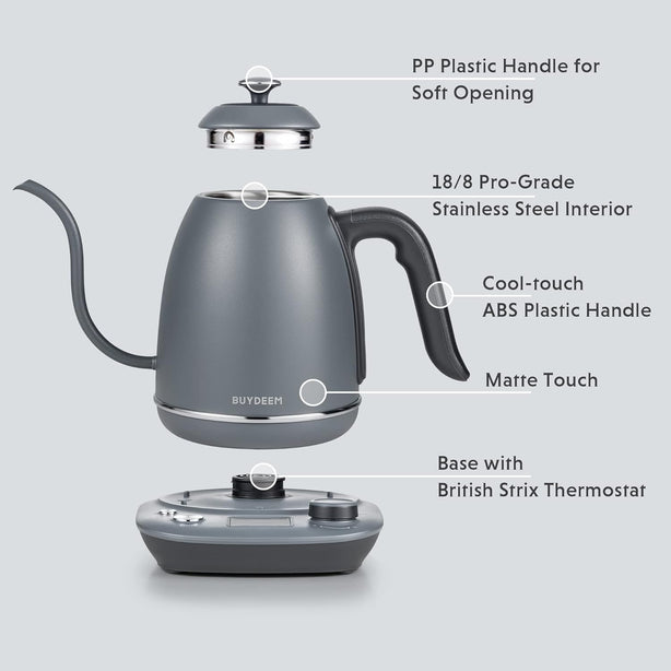 Bd61347 Buydeem Electric Gooseneck Kettle 0.8L (Grey)