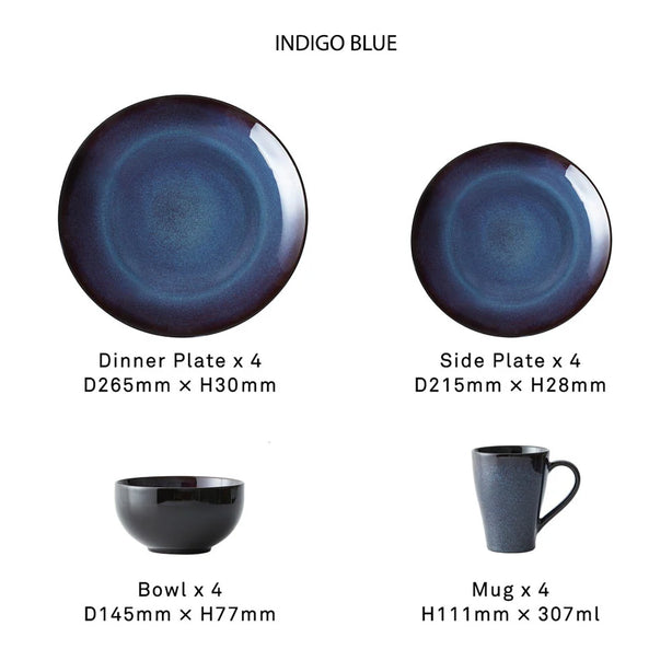 Rustic 16pcs Dining Set - Indigo Blue