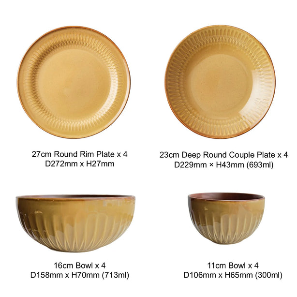 Cottage 16pcs Dining Set - Caramel
