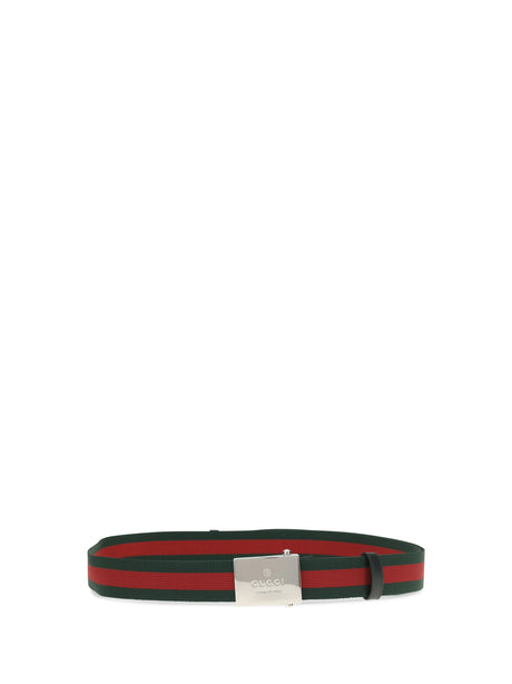Gucci Web Ribbon Belt with rectangular buckle - Vrv/Green