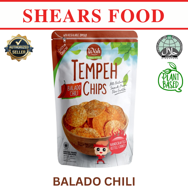 WOH Handcrafted Tempeh Chips Tempe Chips by Shears 100gms Spicy Chili (Bundle of 6 packs)