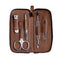Giesen & Forsthoff Timor® 5-piece Manicure Set with glass nail file, in Dark Brown Nubuck Leather Zipper Pouch