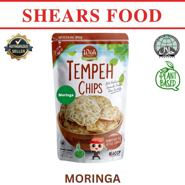 WOH Handcrafted Tempeh Chips Tempe Chips by Shears 100gms Moringa Leaf (Bundle of 6 packs)